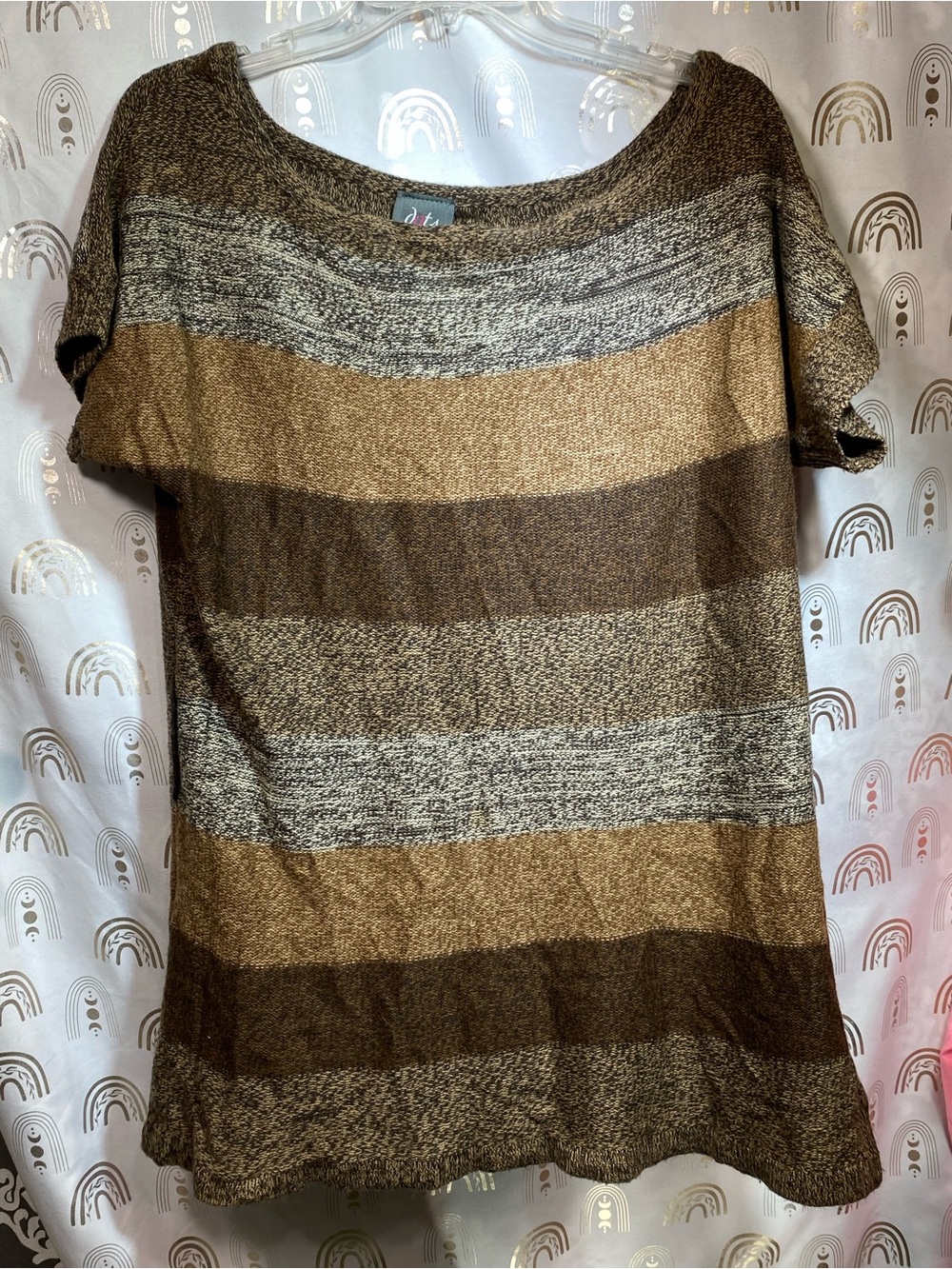 Dots Striped Knit Tunic in Brown and Tan